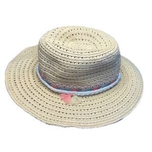 Art class Girls Boho Floppy Straw Sun Hat Tassels Ribbon accents  One Size